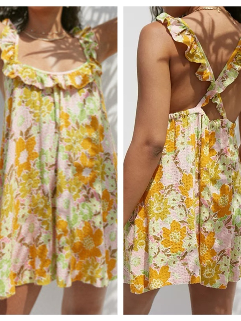 Urban Outfitters Mini Dress Yellow Floral Desert Flower Ruffle Slip Retro size S